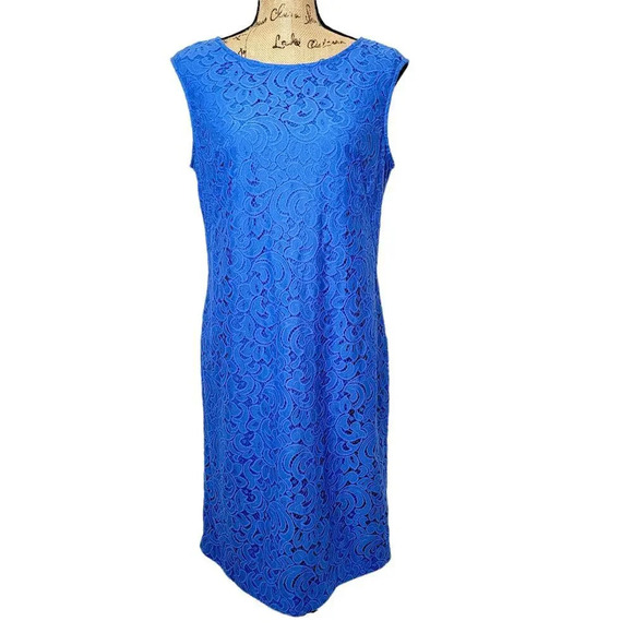 BLACK LABEL EVAN PICONE Women's Cutout Lace Shift Dress Boat Neck Size 12 Blue - Picture 1 of 13
